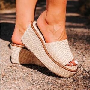 Freebird Miami White Snakeskin Wedges